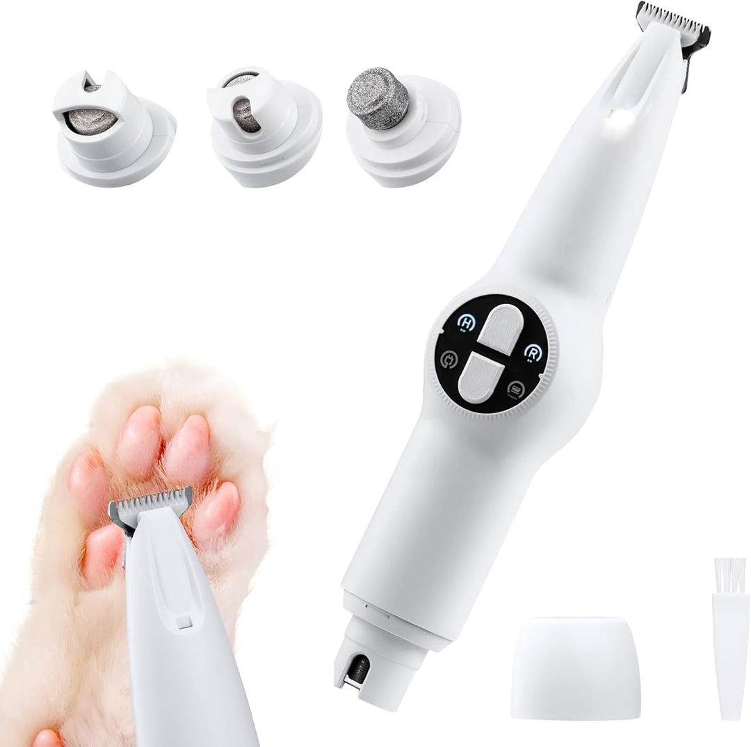 2 in 1 Haustierhaarschneider & Krallenschleifer mit LED Licht, USB Wiederaufladbar Pfotentrimmer Kra