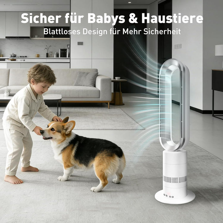 TP18Pro 2-in-1 Bladeless Turmventilator - Heizgerät & Kühlventilator, 10 Kühl- & 3 Heizstufen, Fernb