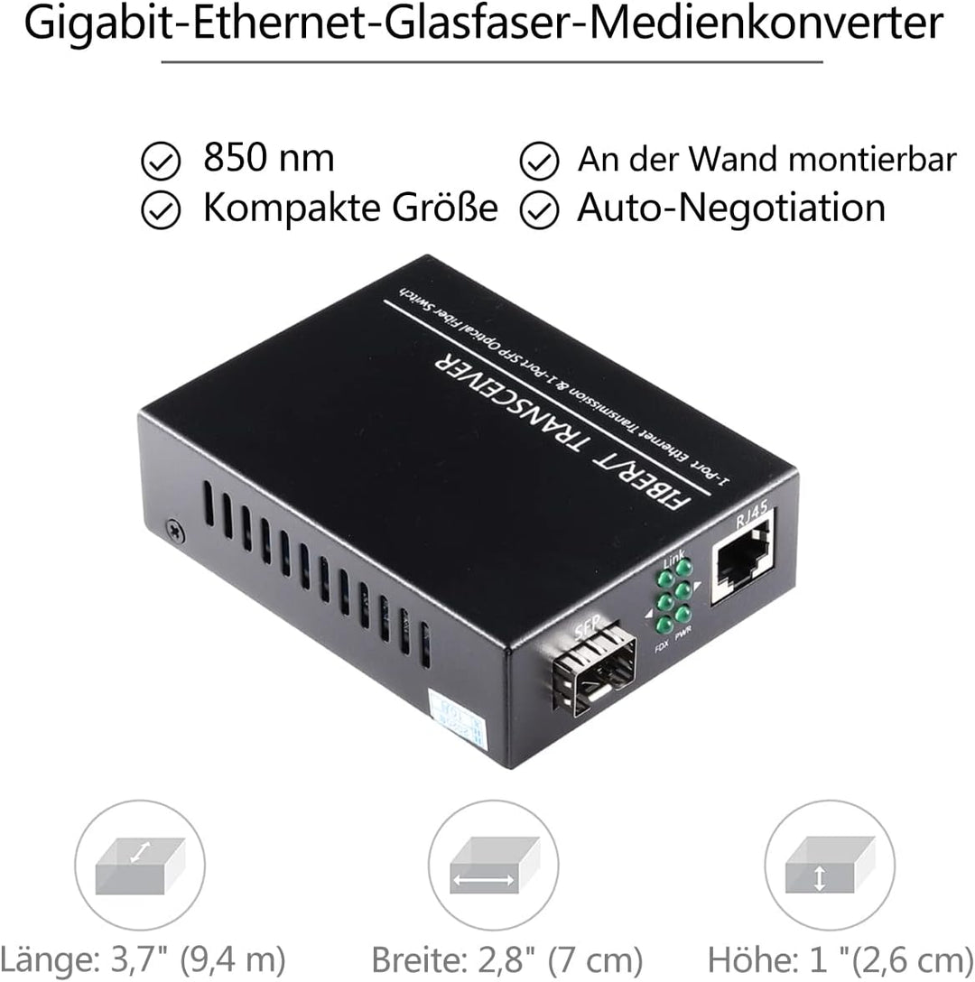 Offener SFP-Steckplatz Ein Paar 1,25-G/s-Gigabit-Glasfaser-Ethernet-Medienkonverter 10/100/1000Base-