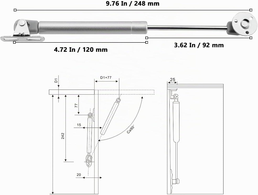 16 Stück Hydraulic Gasdruckfeder 100N, Möbel Gasfeder, Gasdruckfeder Klappenbeschlag, Gasdruckdämpfe