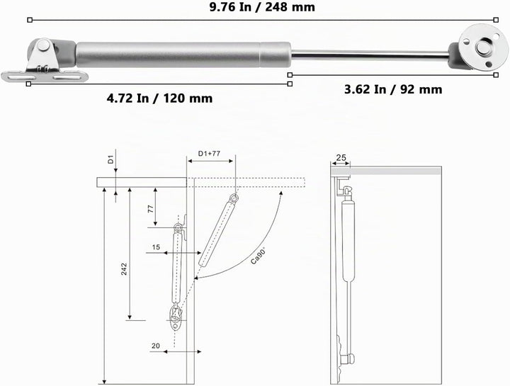 16 Stück Hydraulic Gasdruckfeder 100N, Möbel Gasfeder, Gasdruckfeder Klappenbeschlag, Gasdruckdämpfe