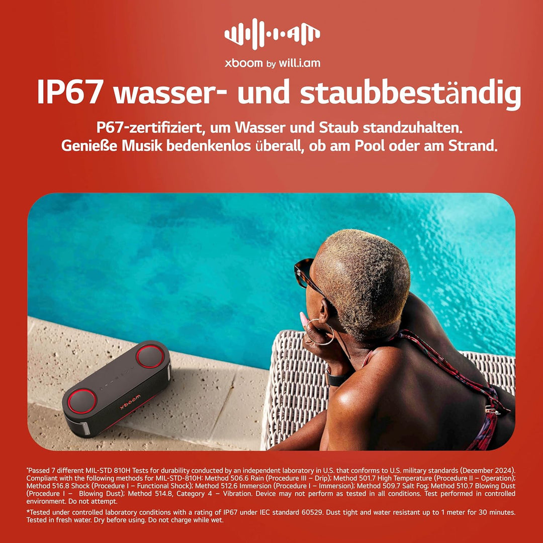 LG xboom Bounce by will.i.am, tragbarer Bluetooth-Lautsprecher (Signature Sound, nach Oben gerichtet