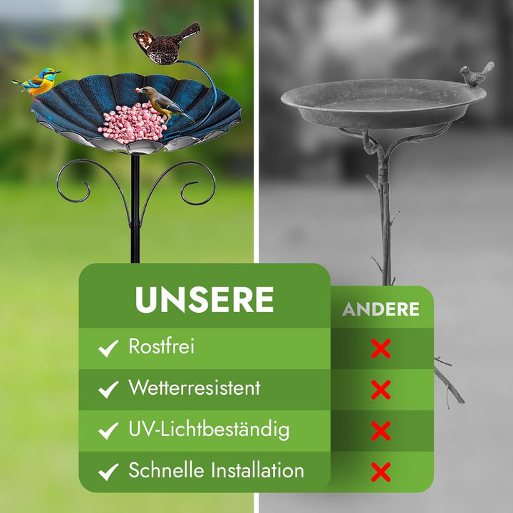 2-in-1 Vogeltränke & Futterstation - Frostsicher Mit 26 cm Schale, 83 cm Ständer, Futterspender für
