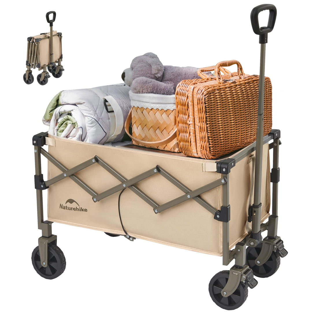 Naturehike Bollerwagen Faltbar mit Bremsen Alle Gelände 70L Klappbarer Handwagen Verstellbarem Griff