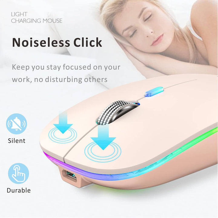 Uiosmuph G12 Maus Kabellos, 2.4G LED Leise Funkmaus Wiederaufladbar Wireless Mousemit Nano-USB-Empfä