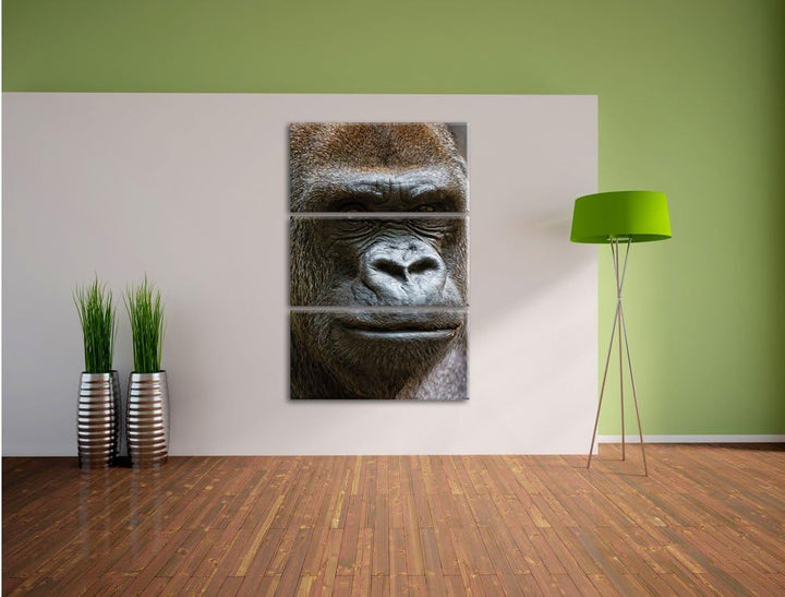 Pixxprint stolzer Gorilla als Leinwandbild/Grösse: 3 Teilig (120x80) / Wandbild/Kunstdruck/fertig be