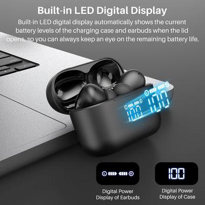 TOZO T20 Bluetooth Kopfhörer kabellos 48,5 Stdn Spielzeit mit LED-Digitalanzeige, IPX8 wasserdicht I