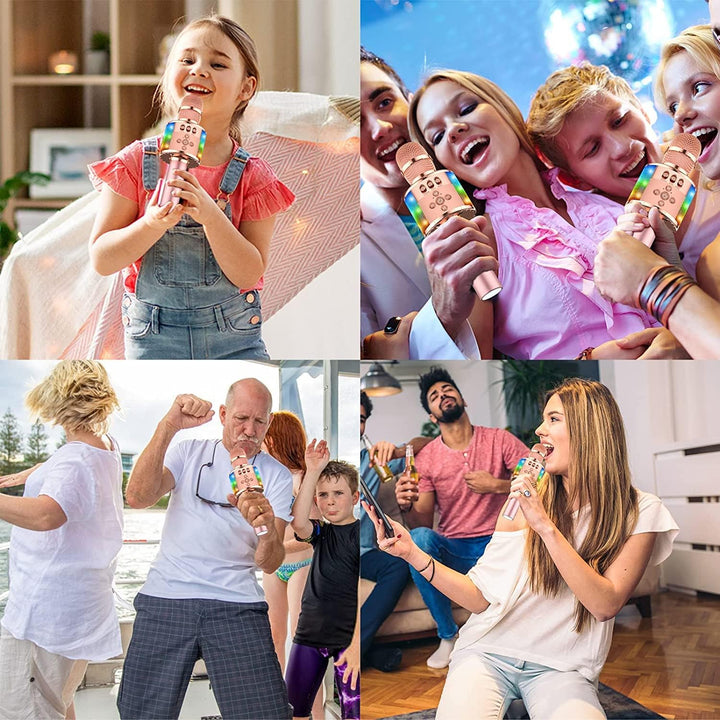 BONAOK Drahtloses Bluetooth-Karaoke-Mikrofon mit Steuerbaren LED-Leuchten, Tragbarer Karaoke-Maschin