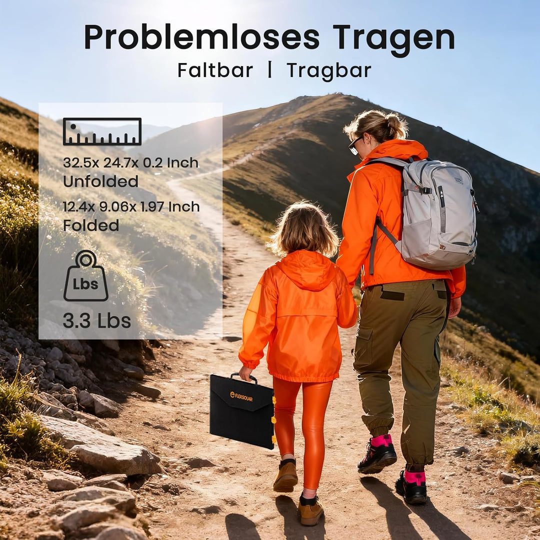 FlexSolar 60W Faltbares Solarladegerä, ETFE tragbare Solarmodule mit DC/QC 3.0 USB-A & USB-C(PD 45W)