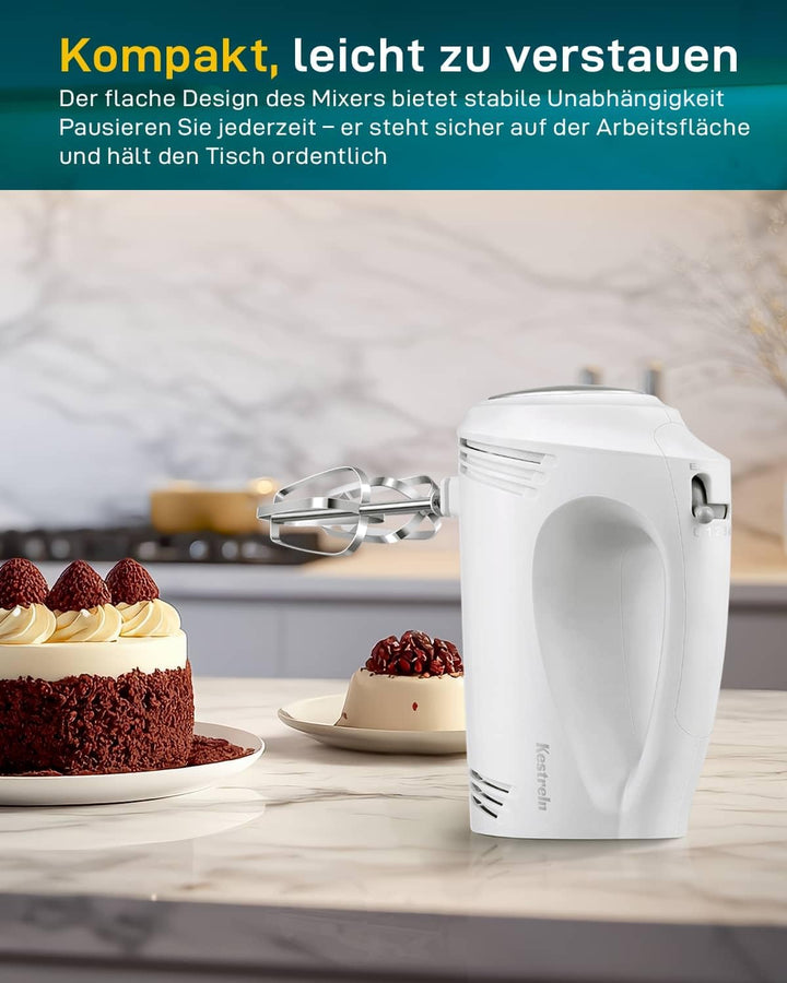 Kestreln Handmixer 350 Watt, 5 Geschwindigkeiten, Edelstahl Schneebesen & Knethaken, ergonomischer G