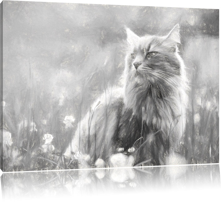 Pixxprint Katze in der Wildnis Kunst als Leinwandbild/Grösse: 100x70 cm/Wandbild/Kunstdruck/fertig b