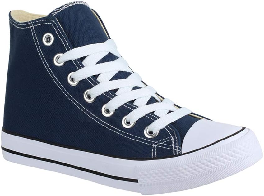 Elara Unisex Sneaker Sportschuhe High Top Turnschuh Chunkyrayan 36 EU Dunkelblau Basic, 36 EU Dunkel