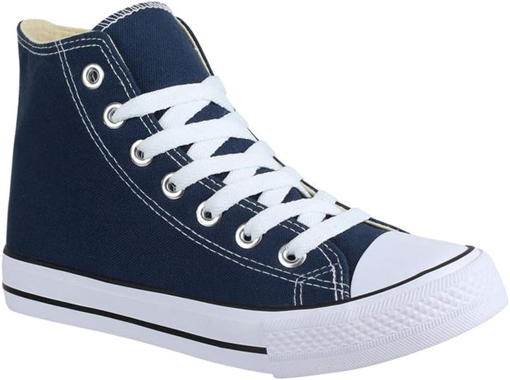 Elara Unisex Sneaker Sportschuhe High Top Turnschuh Chunkyrayan 36 EU Dunkelblau Basic, 36 EU Dunkel