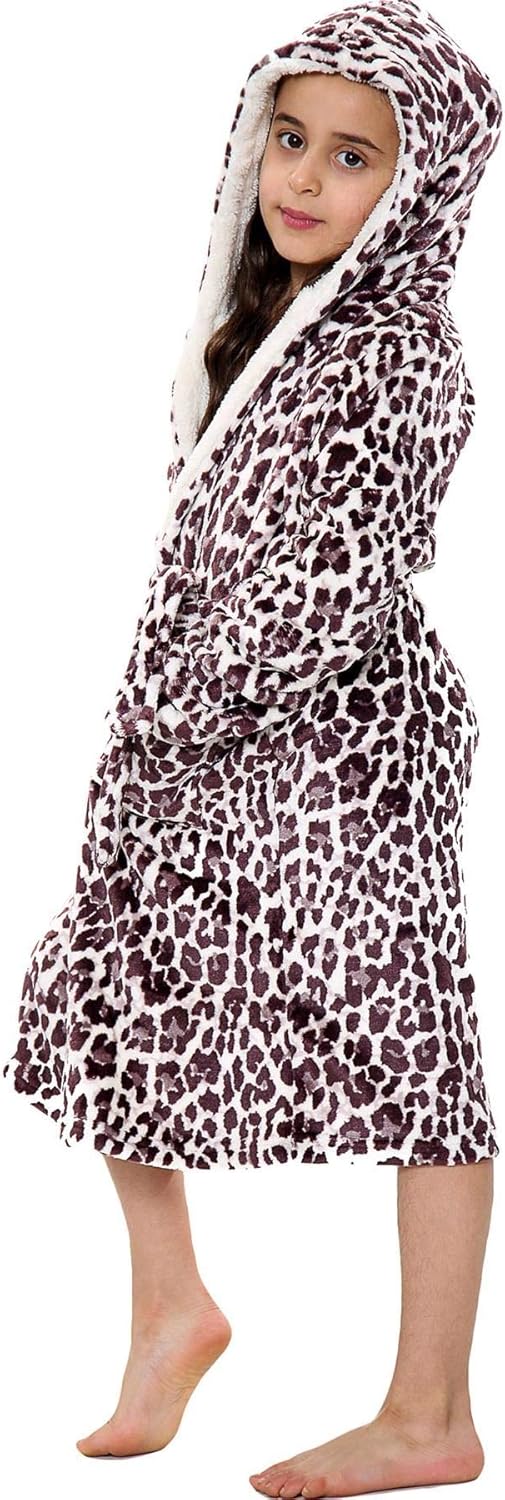 A2Z 4 Kids Kinder Mädchen Designer Grau Aufdruck Flanell Vlies Mit Kapuze Weich Morgenmantel Nachtan