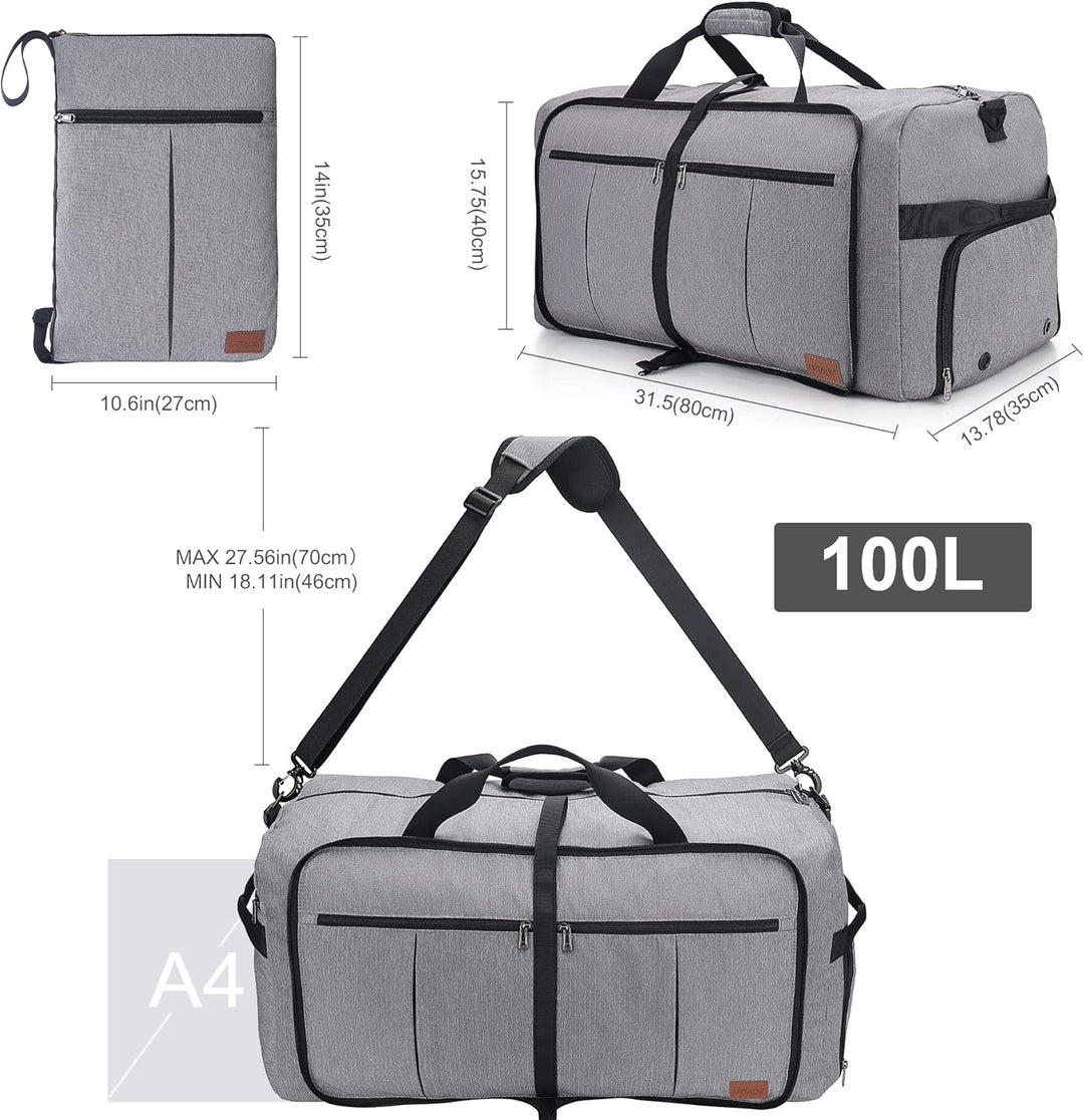 Urtala Faltbare Reisetasche für Herren & Damen, 100L Gross Weekender Übernachtungstasche mit Schuhfa