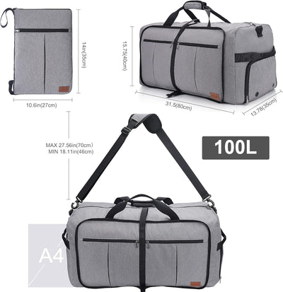Urtala Faltbare Reisetasche für Herren & Damen, 100L Gross Weekender Übernachtungstasche mit Schuhfa