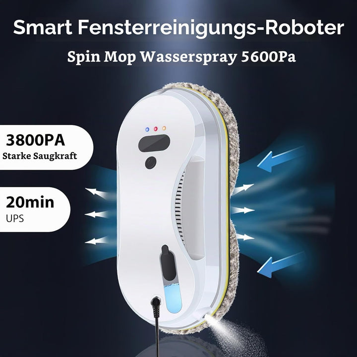 Fensterputzroboter mit Sprühfunktion, 5600 Pa Elektrischer Fensterputzer Fernbedienung mit 40ML Tank