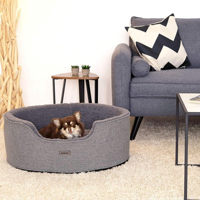 lionto Hundebett mit Wendekissen waschbar Katzenbett Haustierbett Hundekorb Plüsch, (S) 73x60 cm gra