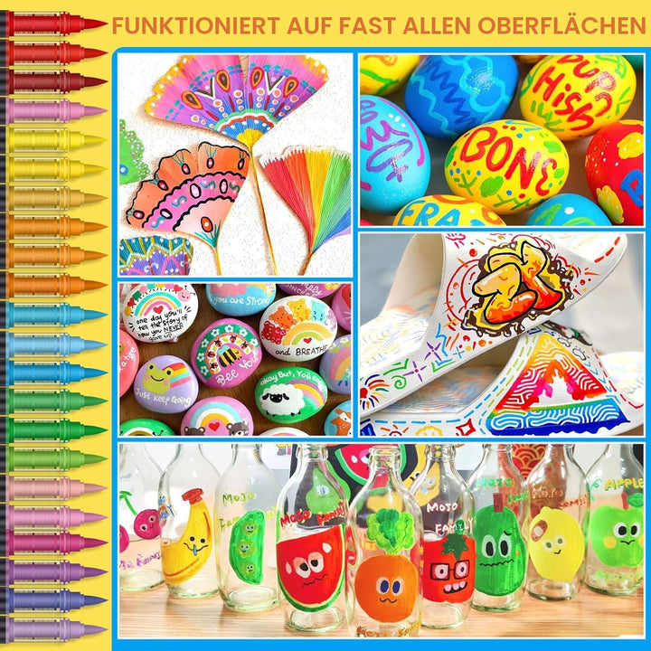 Lyuvie 90 Farben Acrylstifte für Steine WasserfestSet, Permanente Acrylic Paint Brush Marker Acrylst