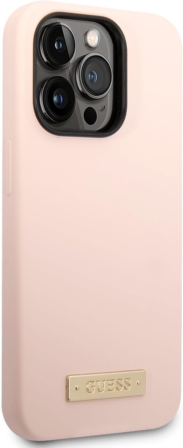 Guess GUHMP14XSBPLP hülle für iPhone 14 Pro Max 6,7" rosa/pink Hard case Silicone Logo Plate