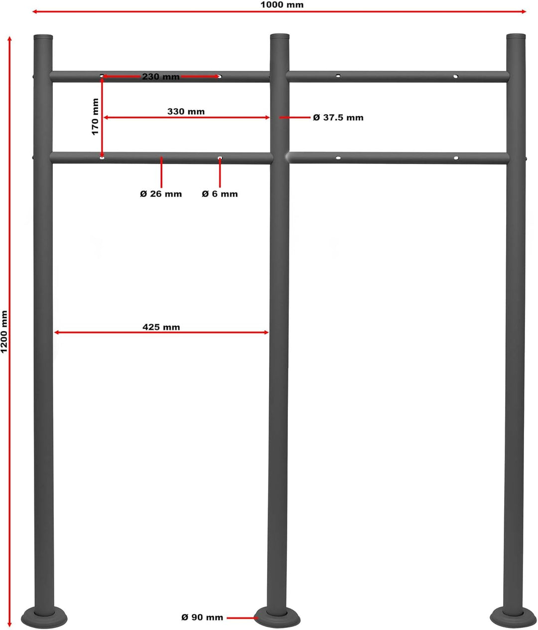 Wiltec 2er Set Briefkasten V12 Anthrazit 1000 x 150 x 1200 mm, Wandbriefkasten mit Schloss, Sichtfen