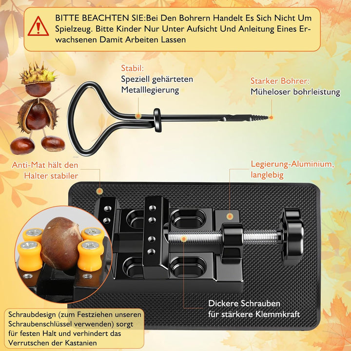 TUT Kastanienbohrer Kinder Set mit Kastanienhalter, Kastanien Bastelset Kastanienbohrer Set, Herbst