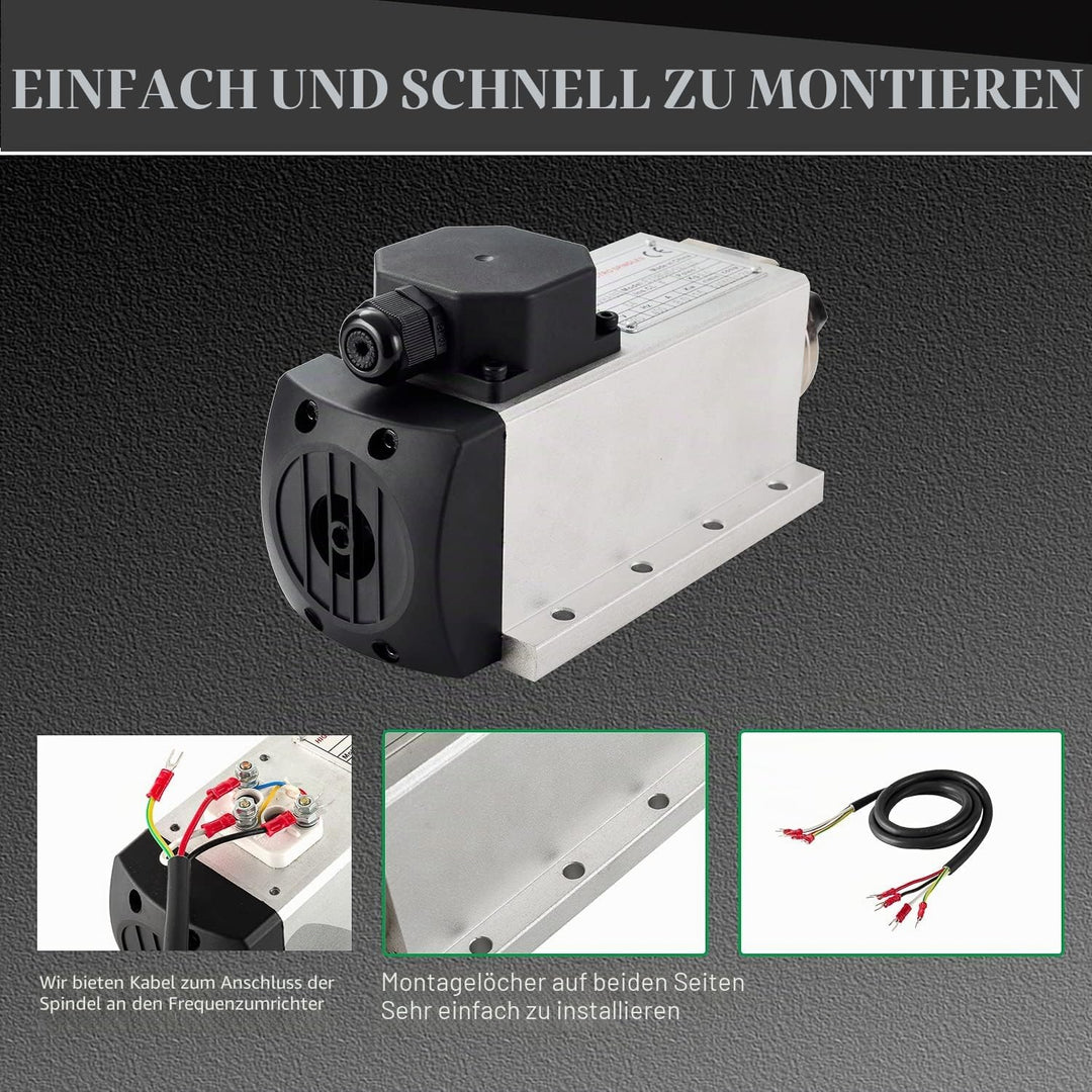 CNC-Spindelmotor-Set, 220 V, 1,5 kW, ER16, luftgekühlter Spindelmotor, quadratisch, CNC-Motor + 220