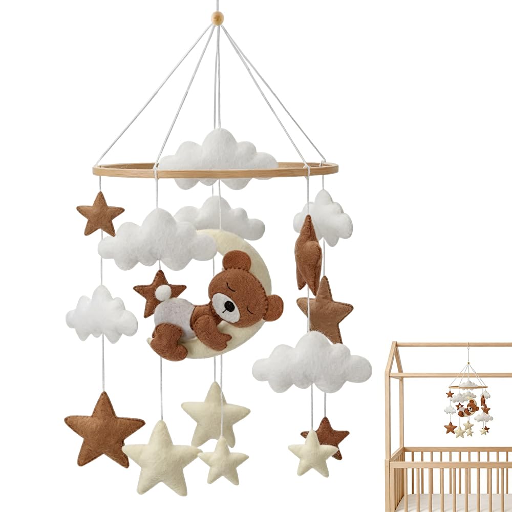 Baby Mobile, Bär Mobile Babybett Filz, Mobile Kinderbett Bettglocke Windspiele, Weisse Wolken und St
