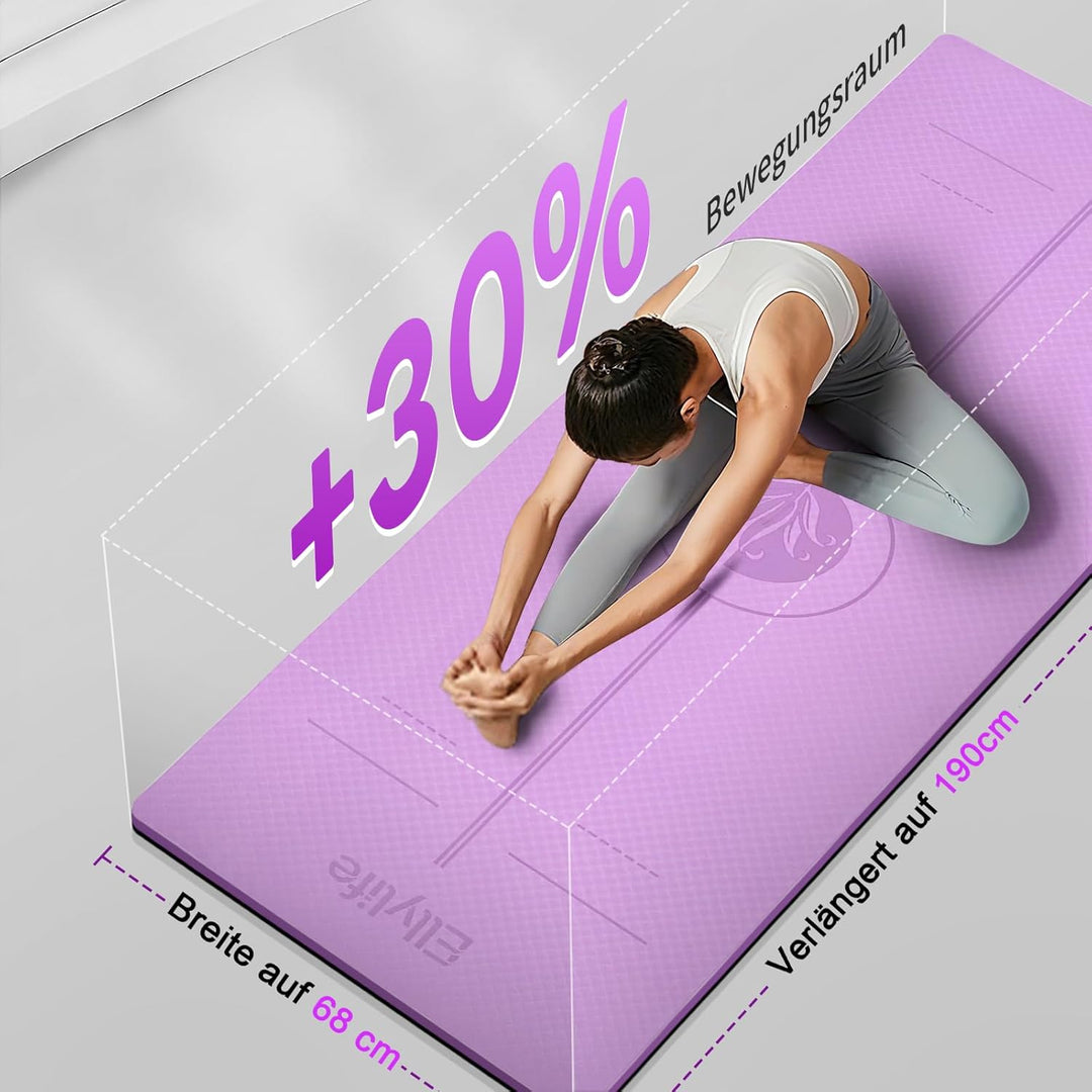 Yoga Matte Rutschfest Dick, Nachhaltige Naturkautschuk + Eco TPE oder PU, Ausrichtungslinien, Hautfr