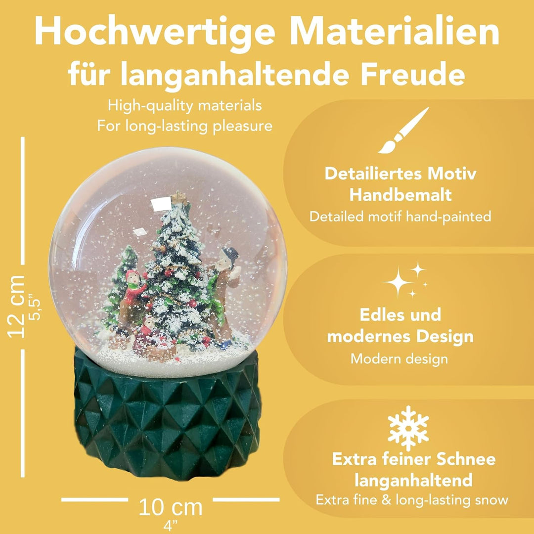 Schneekugel Christbaum schmücken * Familie schmückt Weihnachtsbaum * Sockel grün Kubisch, Pure-Line,