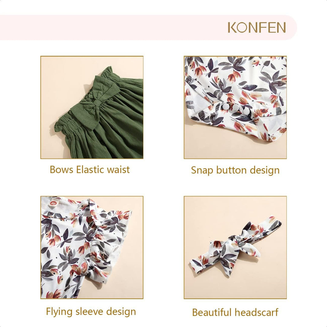 Baby Kleidung Mädchen Sommer Outfit, T-Shirt Rüschen Kurzarm Top + Rock + Stirnband 3tlg Neugeborene