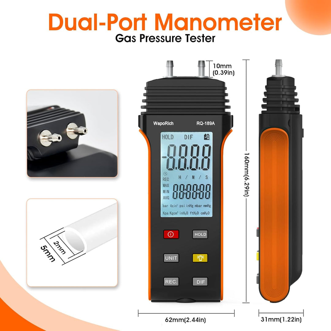 Manometer Gasdruckmessgerät, Differenzdruckmessgerät Digital Dual Port Luftdruckmessgerät für HVAC m