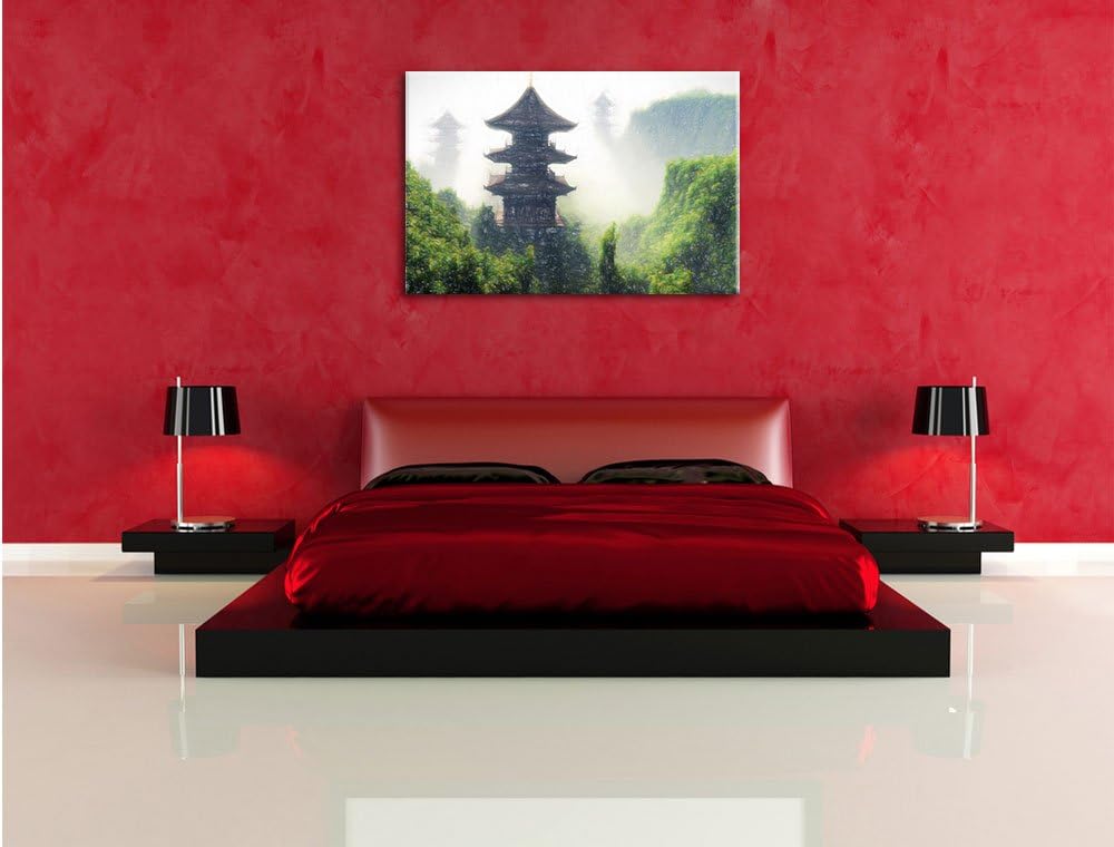 Pixxprint chinesische Häuser, Grösse: 120x80cm, Leinwandbild, fertig gespannt, Wandbild, Dekoration,