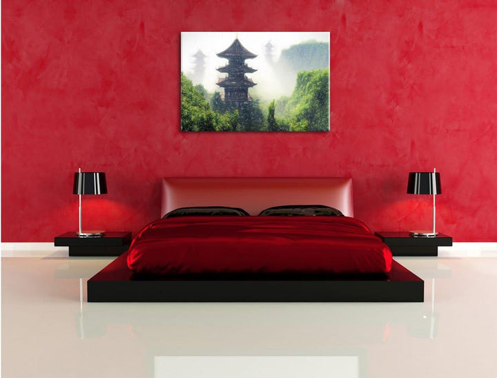 Pixxprint chinesische Häuser, Grösse: 120x80cm, Leinwandbild, fertig gespannt, Wandbild, Dekoration,