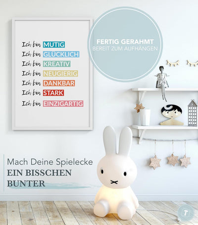 Papierschmiede® Kinderposter in A3 gerahmt im weissen Holzrahmen, Wanddeko für Kinderzimmer & Babyzi