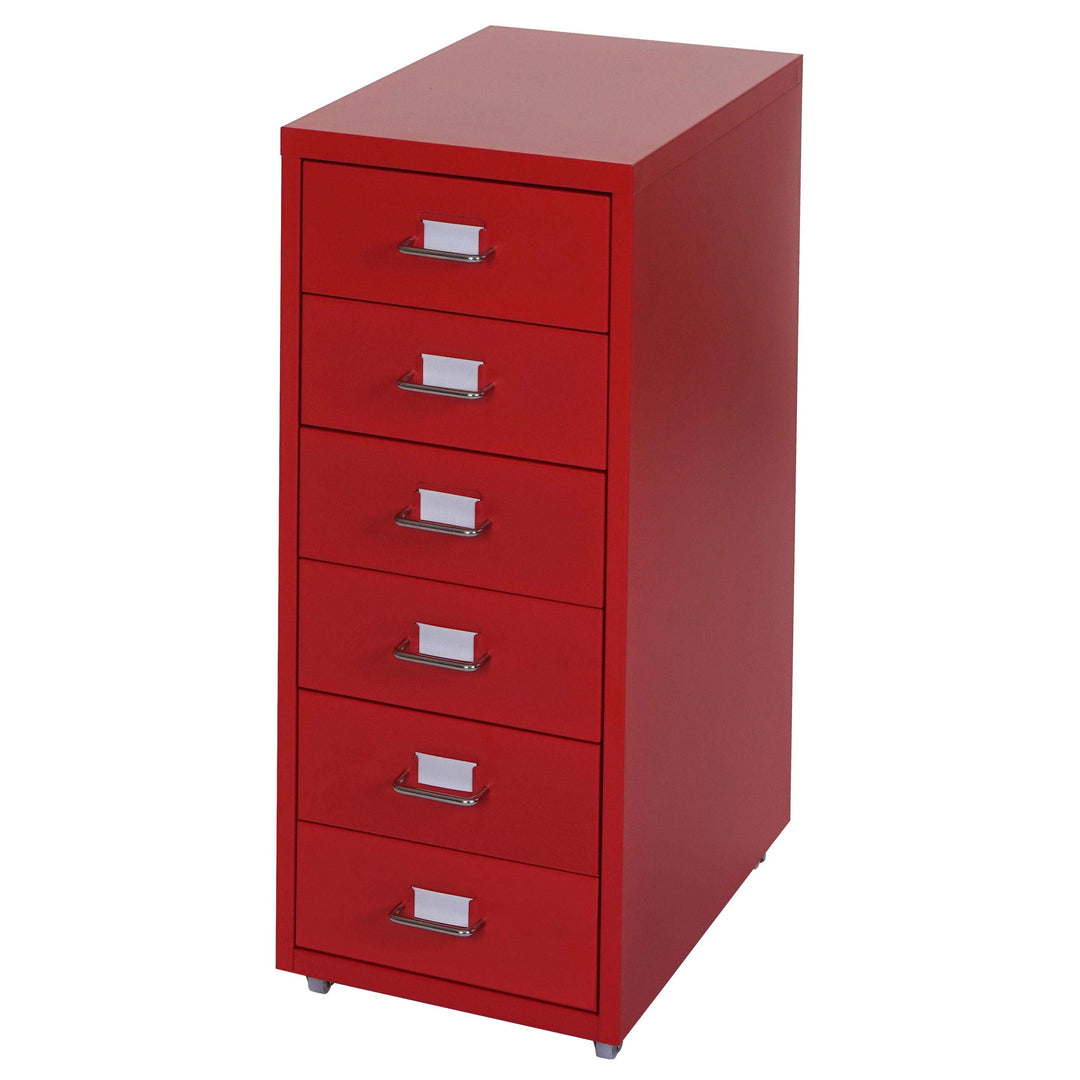 PROREGAL Rollcontainer Housten HxBxT 69x28x41cm 6 Schubladen Rot Schubladenschrank Stahlschrank 6 St