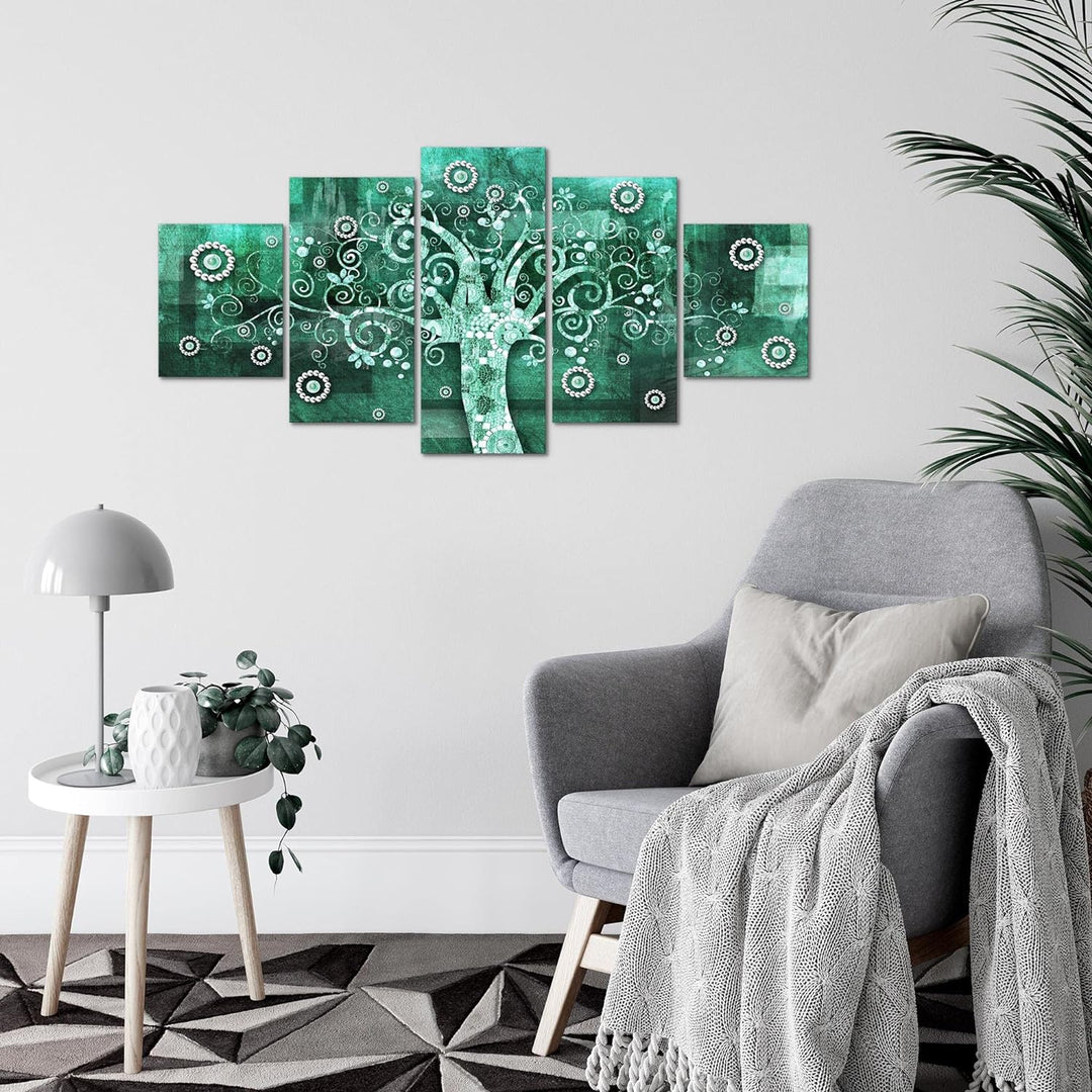 Runa Art Wandbilder Gustav Klimt Baum des Lebens 5 Teilig Bild auf Vlies Leinwand Deko Wohnzimmer Sc
