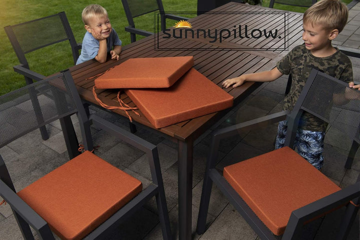 sunnypillow 4er Set Stuhlkissen mit Bindebänder - 40 x 40 x 5 cm - Sitzkissen Outdoor für Stühle/Bän