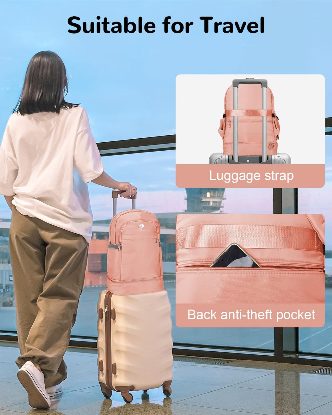 28L Reiserucksack Herren Damen, Schwimmrucksack mit Nasser Taschen, Wasserdichter Sportrucksack mit