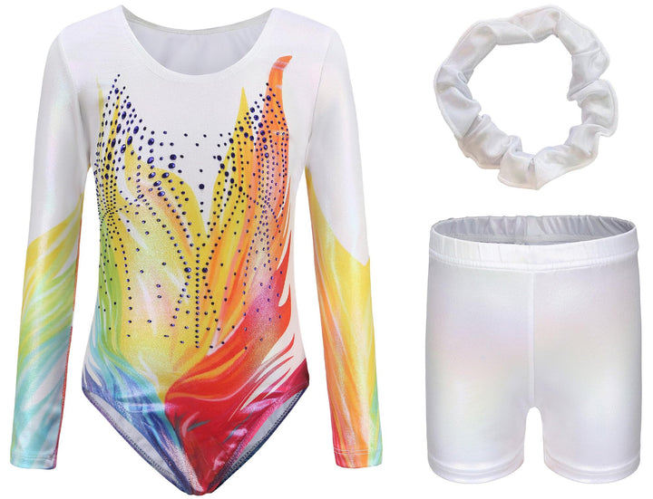 SEAUR Mädchen Turnanzug Turnshorts Haarband Set Kinder Turnen Trikot Shorts Gymnastik Ärmellos/Langa