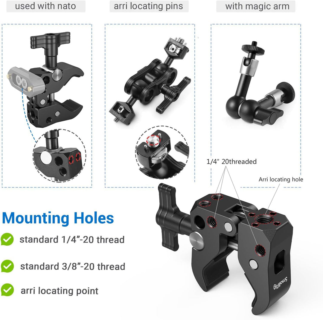 SMALLRIG Super Clamp mit Backe Öffnet von 10 bis 55 mm Universal Befestigungs-Mechanismus Starke tra
