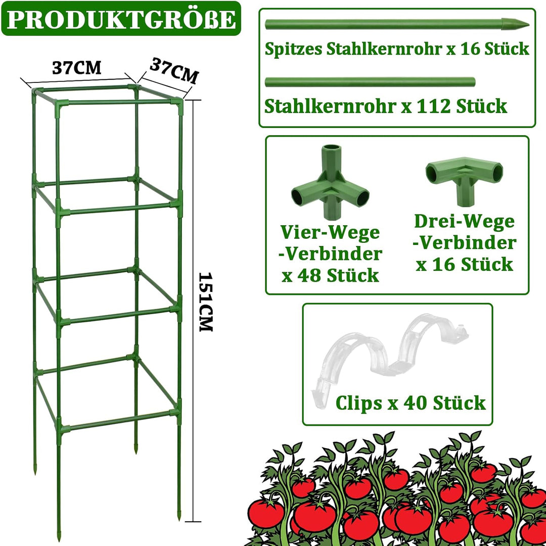 ZeeDix 4 Stück Tomaten Rankhilfe, 151cm Höhenverstellbare Rankhilfe 151cm 4Stück, 151cm 4Stück