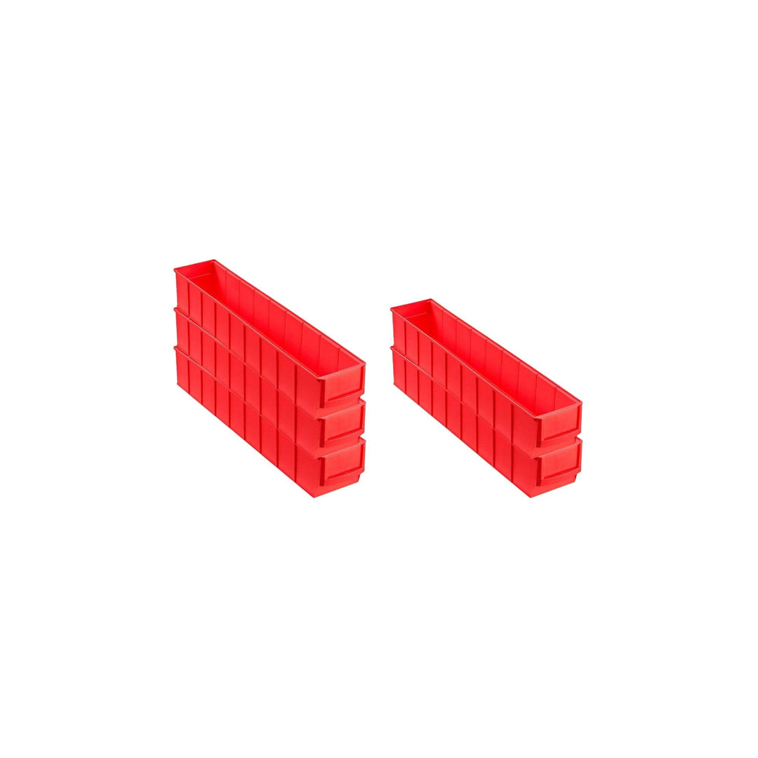 SparSet 5x Rote Industriebox 500 S | HxBxT 8,1x9,1x50cm | 2,8 Liter | Sichtlagerkasten, Sortimentska