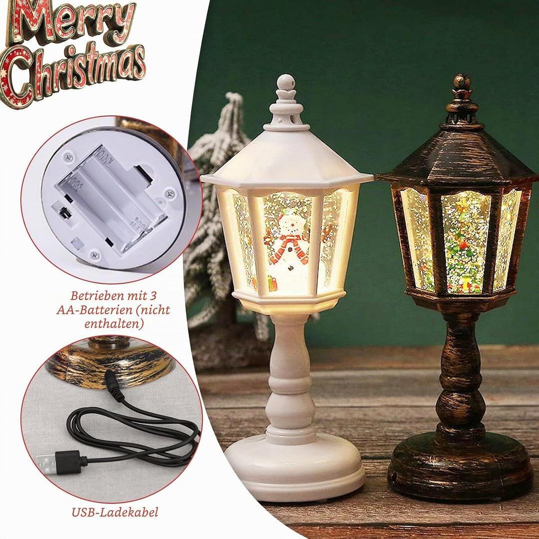 Weihnachtslaterne, Weihnachtsdeko Laterne,LED Weihnachts Schneekugel Laterne mit Musik und Licht,Wei