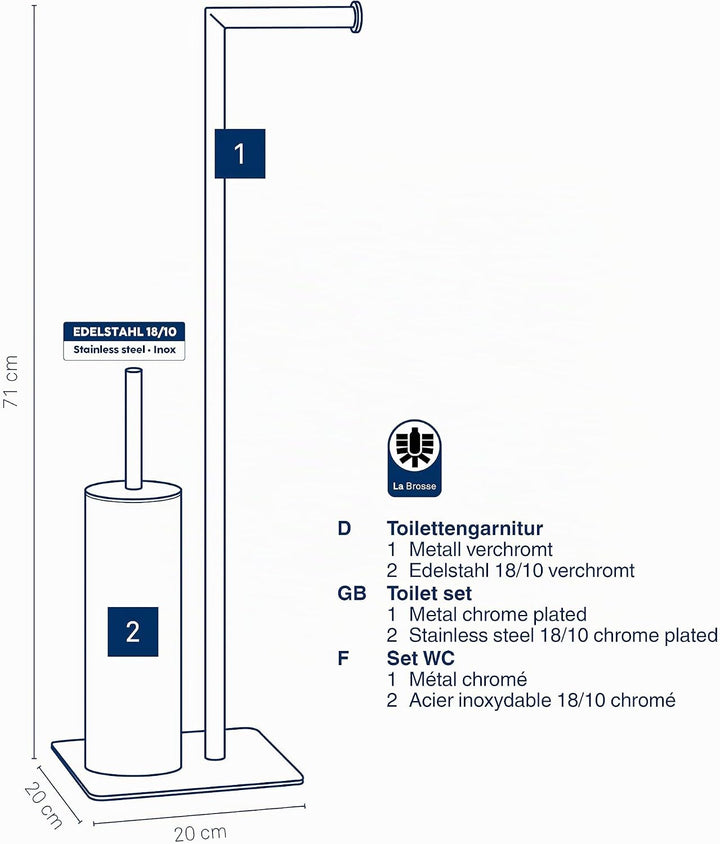 Kela 22490 Toilettengarnitur, WC-Bürstenbehälter und Papierhalterung, Style, Verchromtes Metall, 71c