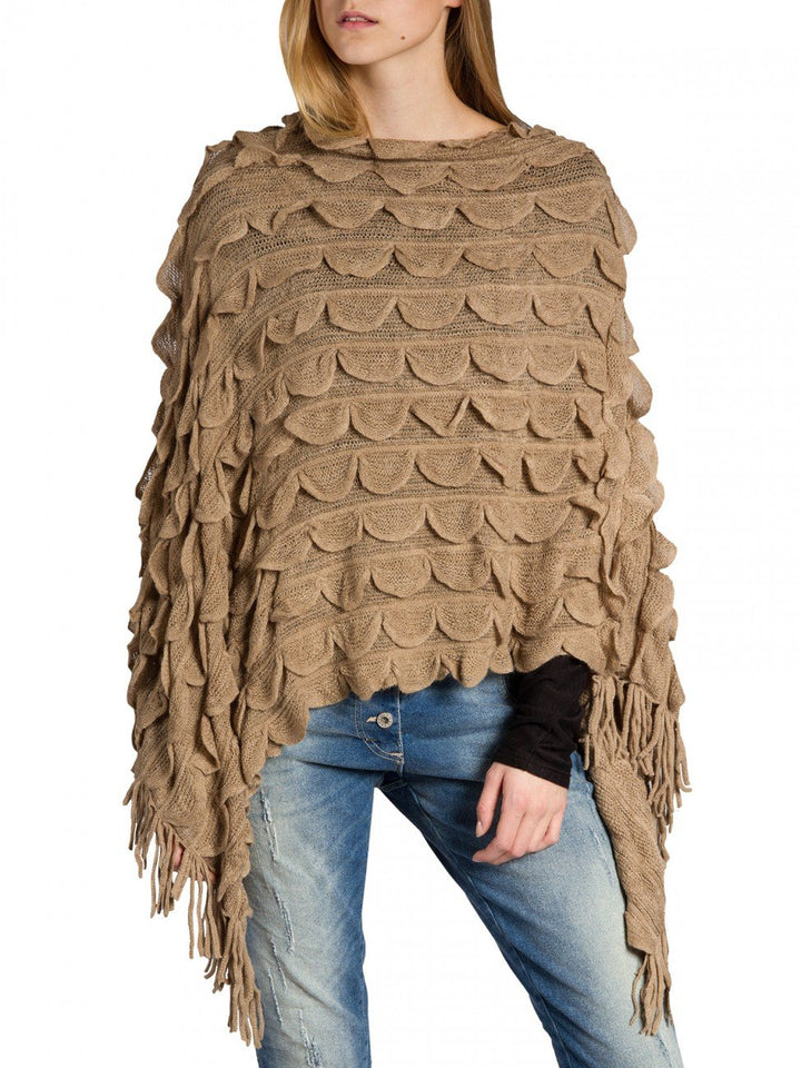 Caspar PON007 Damen Fransen Poncho Einheitsgrösse schlamm, Einheitsgrösse schlamm