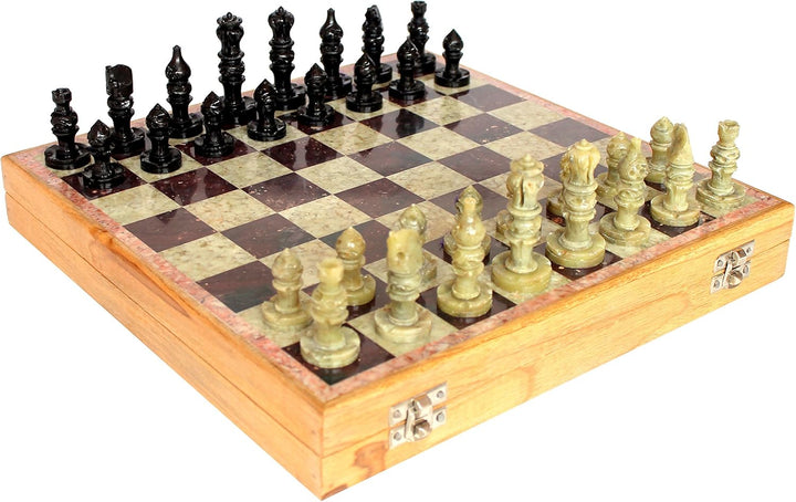 StonKraft Stein Holz Schach Schachbrett Schachbrettspiel Set aus Holz + Stein Schachfiguren (30 x 30