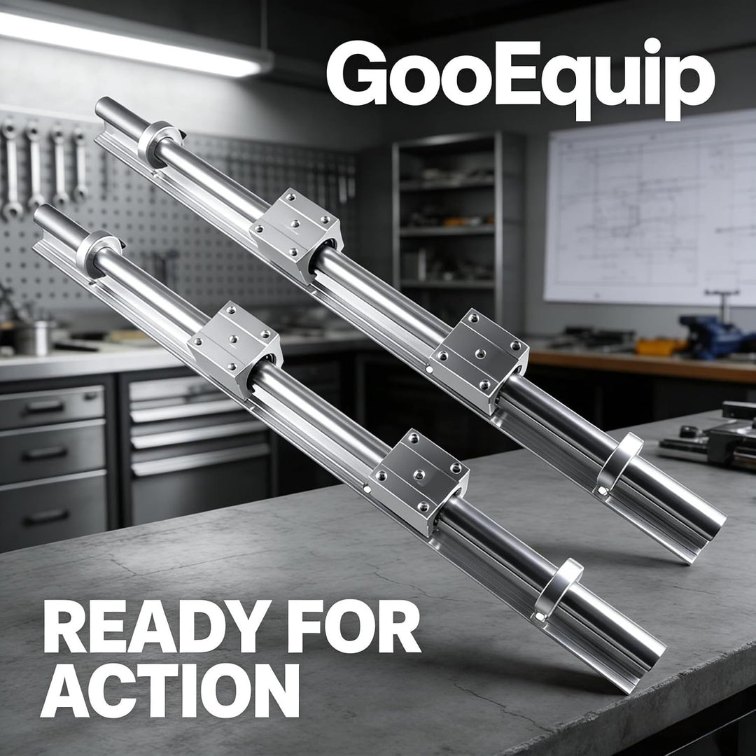 GooEquip Linearführung SBR20 500mm 2 x Linearschienen und 4 x Lagerblöcke mit SBR20 Schienenstopper,