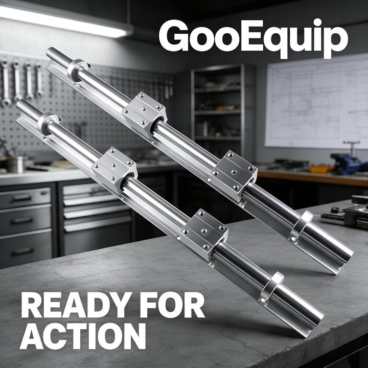 GooEquip Linearführung SBR20 500mm 2 x Linearschienen und 4 x Lagerblöcke mit SBR20 Schienenstopper,