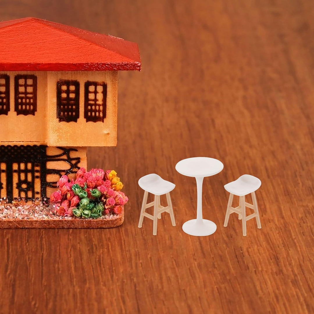 Toddmomy Miniatur Puppenhausmöbel Satz 1:20 mit Weissem Bartisch und Stühlen aus Kunststoff Realisti